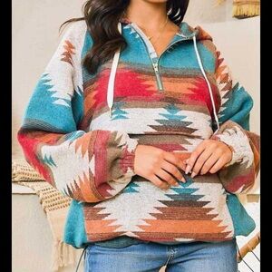 Aztec Patterned Multicolor Women's Hoodie